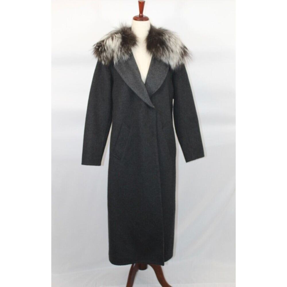 FARAH x MICHAELA K XL Runs Small Fit L 8/10 Gray 100% Alpaca Coat Fox Fur Trim